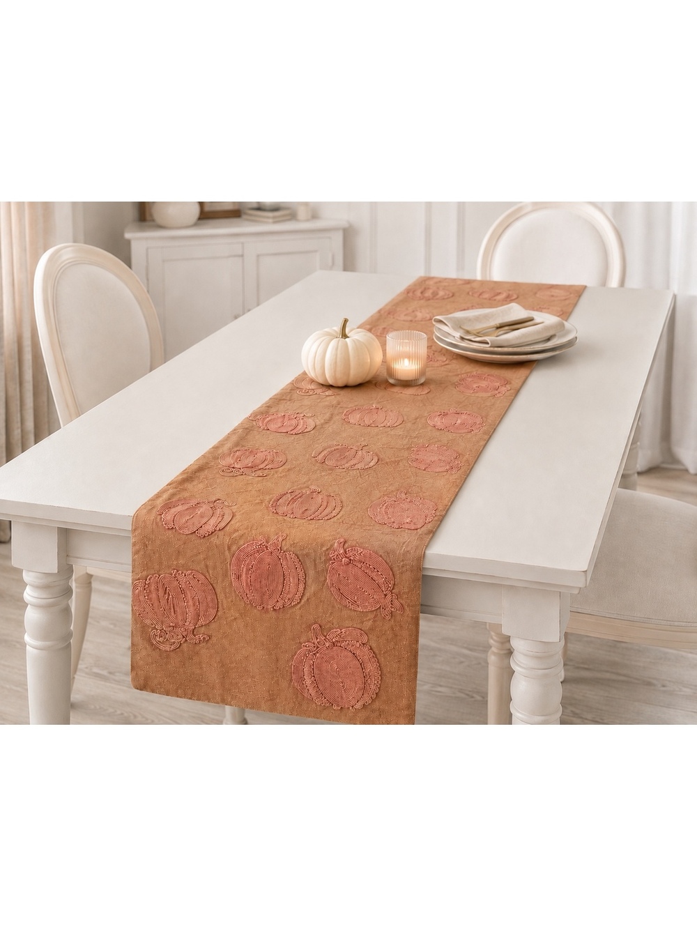 Embroidered Pumpkin Table Runner Rachel Zoe 16x71 Fall Thanksgiving Autumn Decor